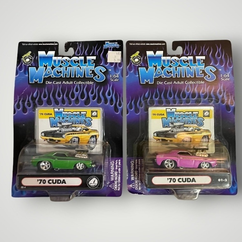 Muscle Machines Vintage '70 Cuda Diecast Lot 1:64 Green Pink Funline Hot Rod